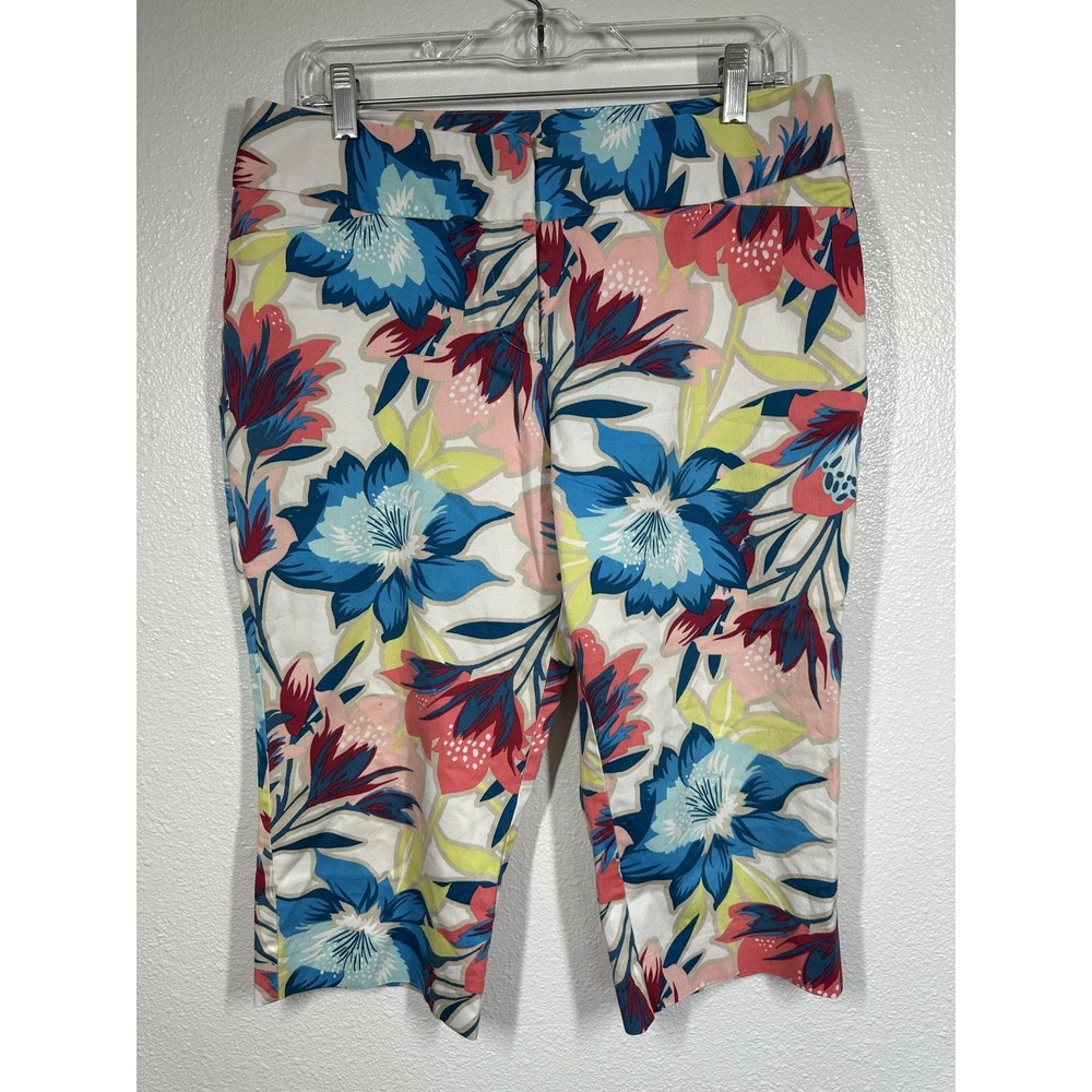 Worthington Pants Womens 10 Modern Fit Cropped Capri Stretch Floral Casual Summe